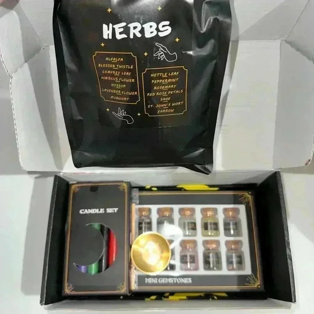 Witchcraft Kit Supplies Set Black Gold Open Box! Halloween Wicca